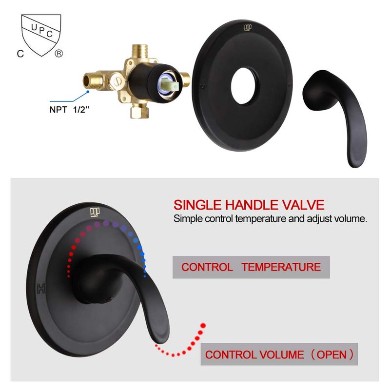 POP SANITARYWARE Black Dual-Function Shower Faucet Set with Valve Bathroom High Pressure 35 Setting Dual 2 in 1 Shower System with Handheld Showerhead 3-way Water Diverter Shower Trim Kit - Image 5